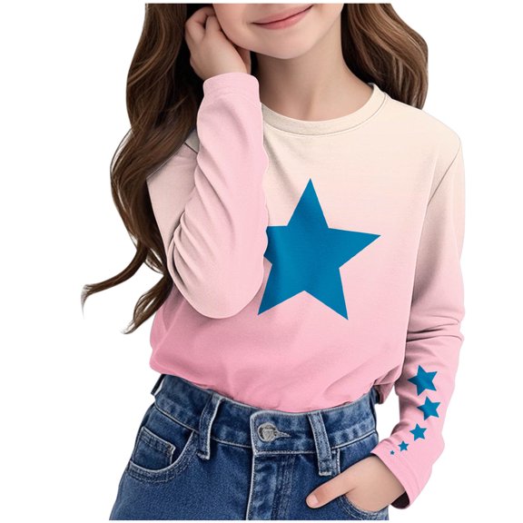 Bnwani Long Sleeve Toddler T Shirt Crew Neck Casual Cute Printed Gradient Tops 3-4t