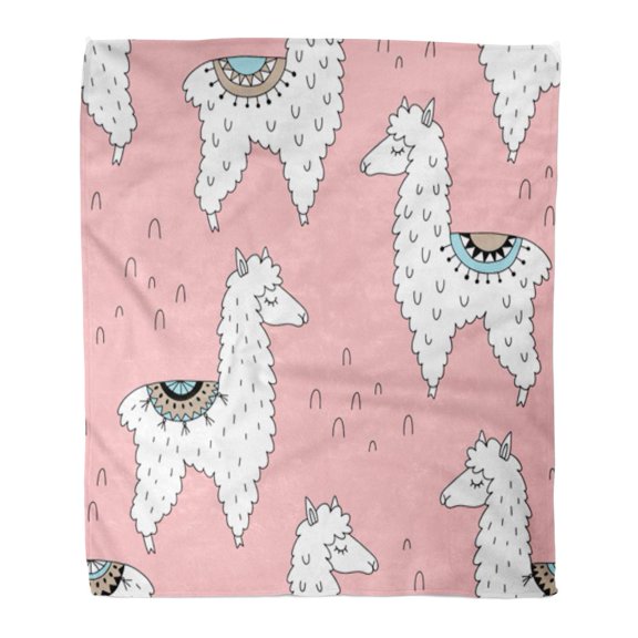 SIDONKU Throw Blanket 58x80 Inches Pink Lama Hand Drawn Doodle Alpaca Cute Sew Baby Kids Alpaka Peru Warm Flannel Soft Blanket for Couch Sofa Bed