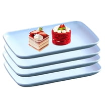 Bxaolu Rectangular Plate Set, Plastic Large Serving Platters, 8.2 Inch Dessert Trays for Party, Entertaining, Food, Appetizers, Dishwasher and Oven Safe Salad Dishes Set of 4, Blue