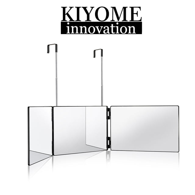 Stock Available: Foldable Three-Sided Makeup Mirror with Adjustable Suspension and LED Lighting - Black Housing, Perfect for Precise Makeup Application with Multi-Angle Viewing, Ideal for Travel and