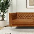 thumbnail image 3 of Reynold Mid-Century Modern Tufted Back Genuine Leather Sofa in Cognac Tan, 3 of 5