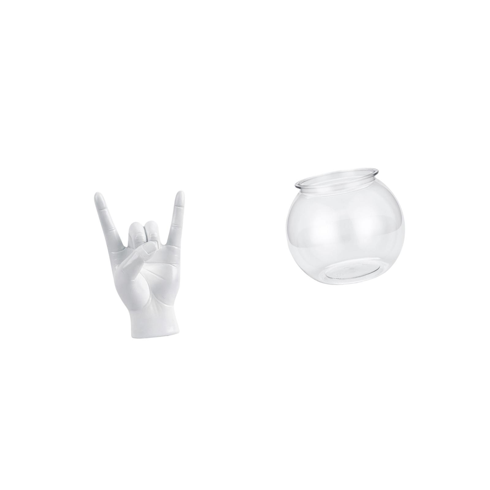 Rock Gesture Statue Desktop Aquarium Tank Transparent Small Fish Bowl Resin Material for Home Office Decor