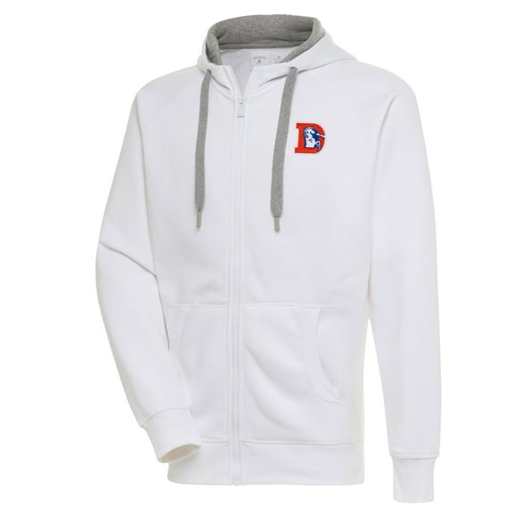 Men's Antigua White Denver Broncos Throwback Logo Victory Full-Zip Hoodie