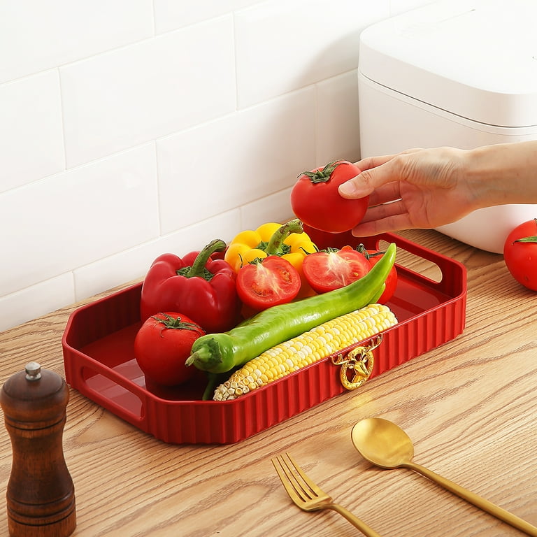 Red serving sale tray with handles