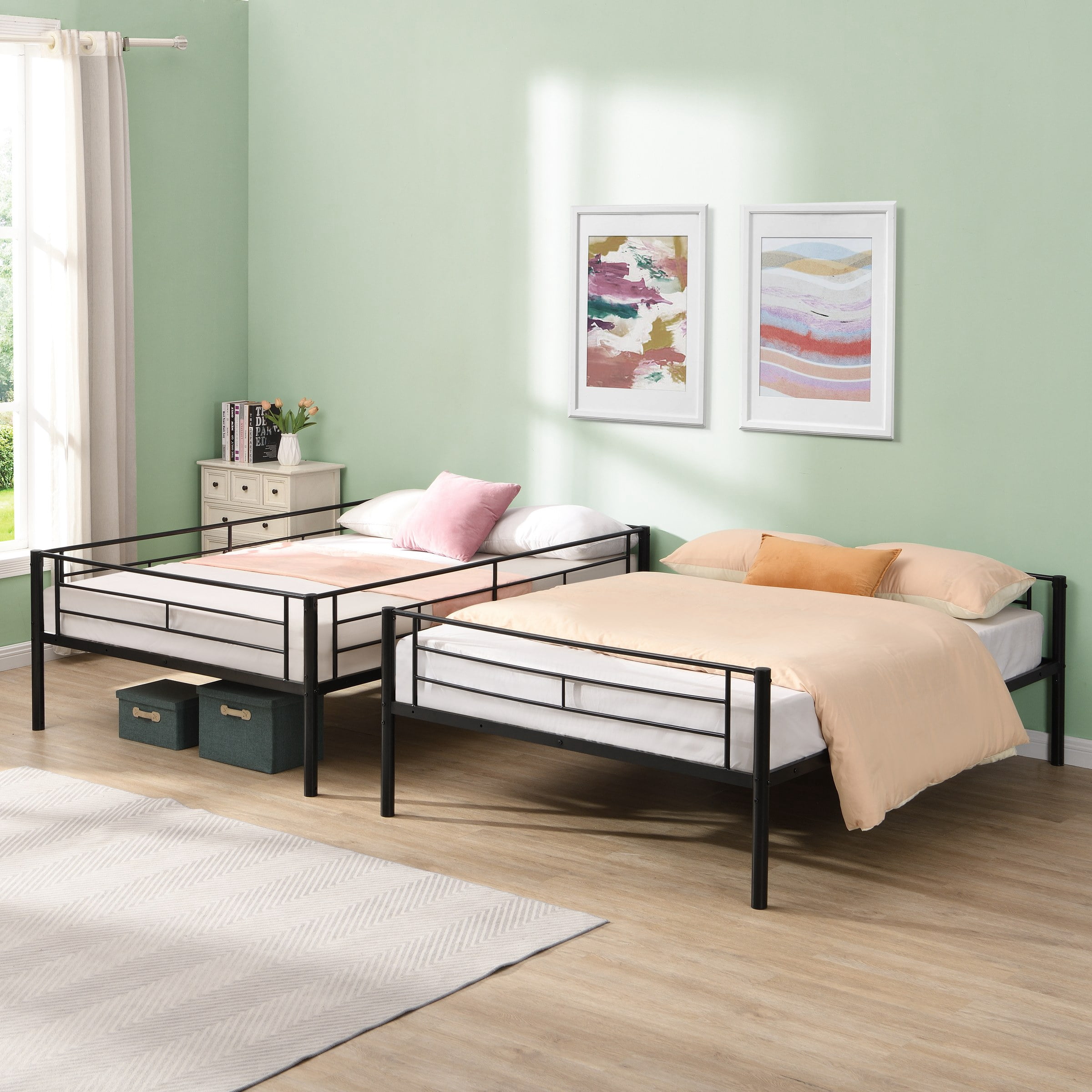 Full Over Full Metal Bunk Bed, No Box Spring Needed, Easy Assemble