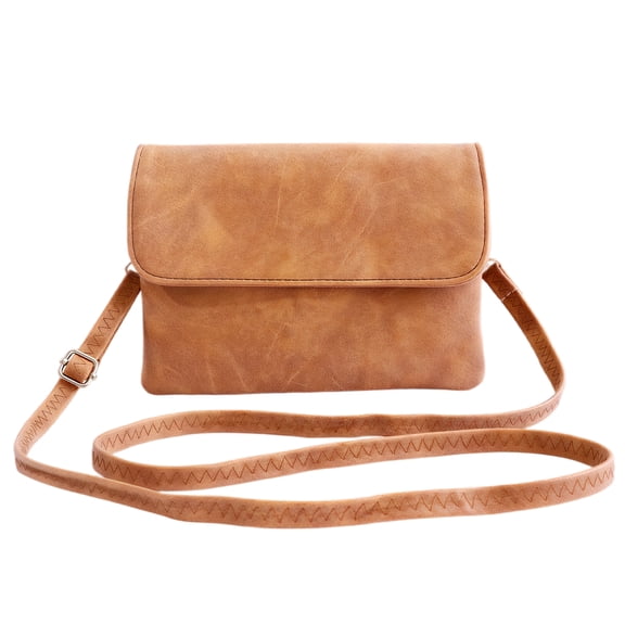 Women's Brown PU Leather Small Crossbody Purse with Zipper for Travel Daily Use