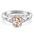 thumbnail image 3 of Gem Stone King 925 Sterling Silver Peach Morganite and White Moissanite 3 Stone Engagement Ring for Women | 1.08 Cttw | Oval 8X6MM | Round 2MM | Gemstone October Birthstone | Size 5, 3 of 6