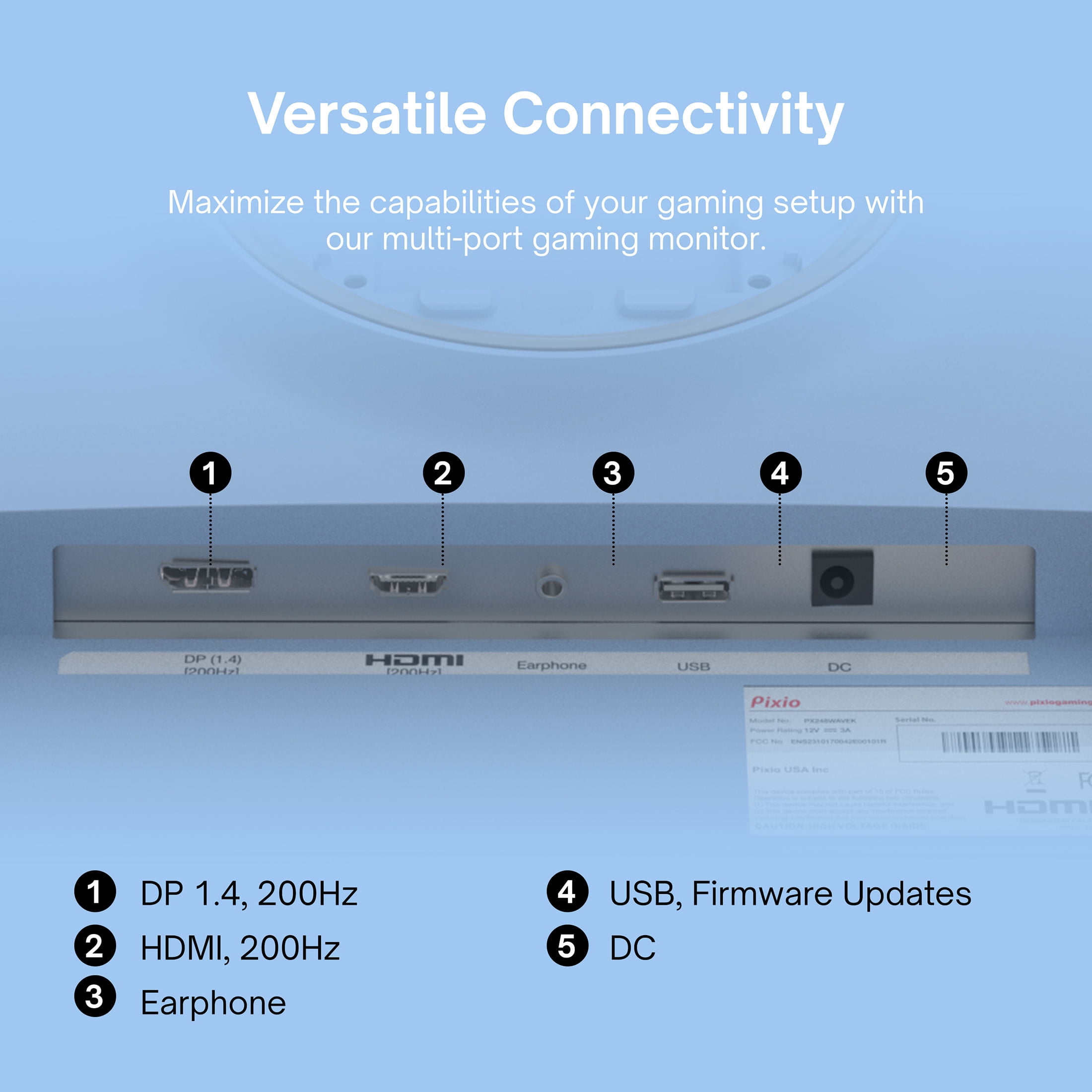 Pixio PX248 Wave Blue 24" Fast IPS FHD 1920 x 1080 200Hz Refresh Rate 1ms GTG Response Time Adaptive Sync Blue Gaming Monitor
