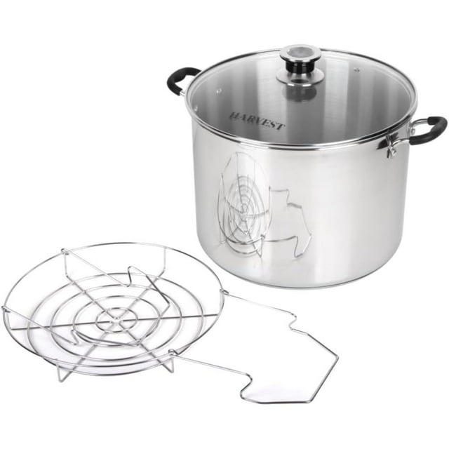 Harvest Stainless Steel 20 Qt Canning Pot with Rack | Water Bath or Steam Canning | Works on All Stovetops Including Induction, Glass, Gas (Stainless Steel Canner + Tools) (Stainless Steel Canner)