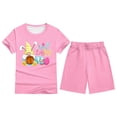 thumbnail image 2 of Easter Outfits Set Two Piece for Girls Bunny Print Short Sleeve T-Shirt and Shorts Set Kids Summer Soft Loungewear Clothes Set Pink 9-10 Y, 2 of 4