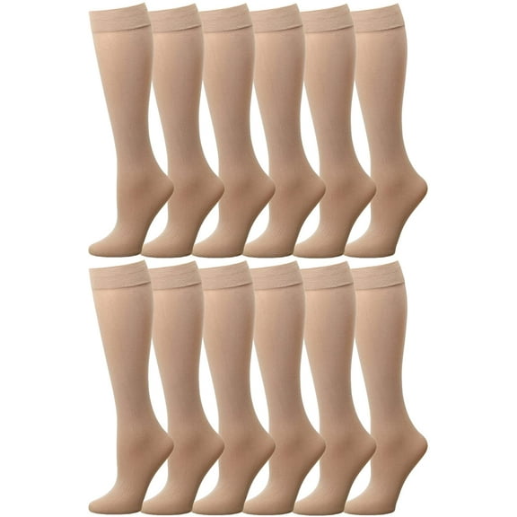 Falari 12 Pairs Women Trouser Socks with Comfort Band Stretchy Spandex Opaque Knee High Beige