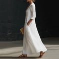 thumbnail image 5 of Pounoo Women's Maxi Dresses V Neck 3/4 Sleeve Linen Blend With Side Buttons Weekend Strolls Soft Breathable Loose Fit Casual Sundresses Gift, 5 of 5