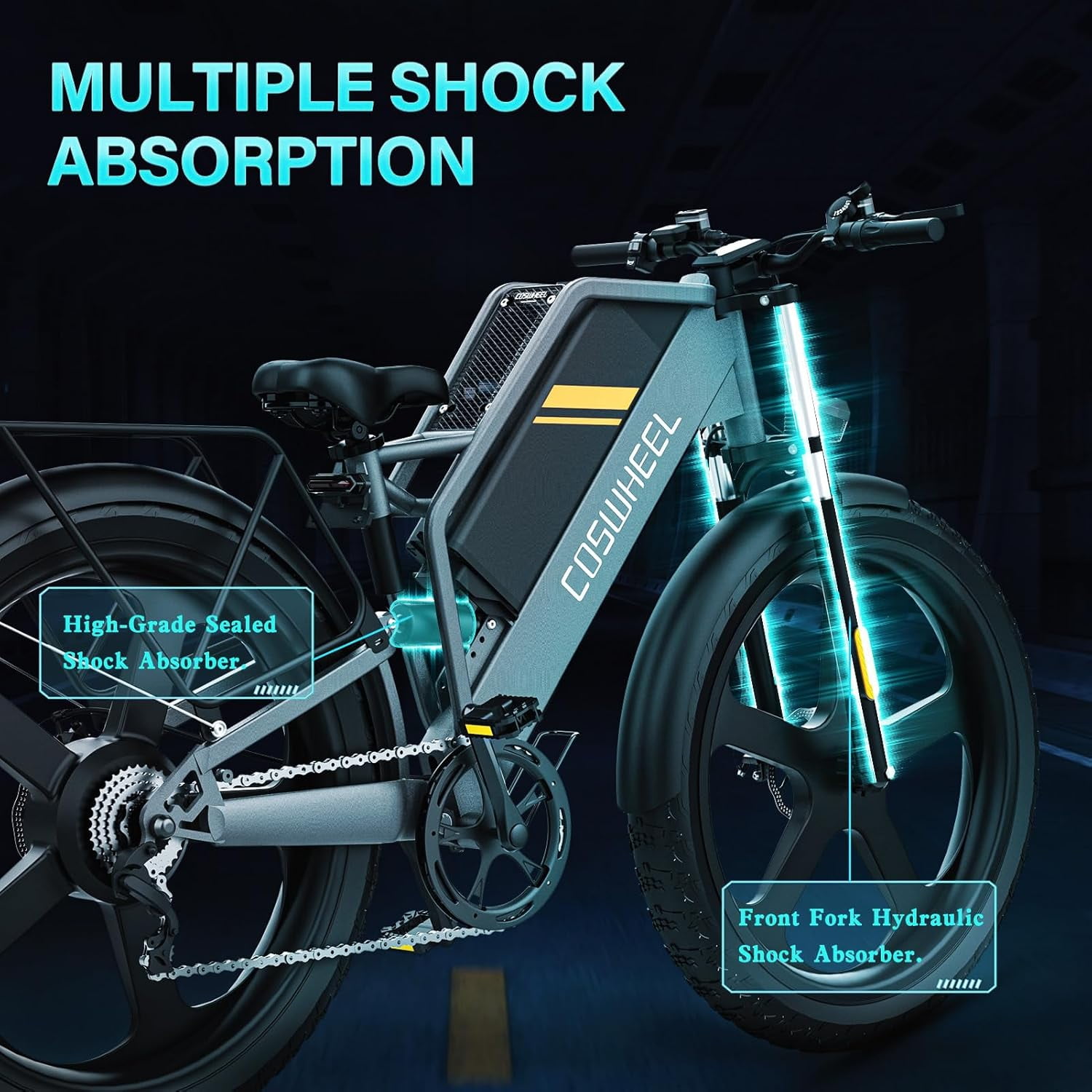 48V/25Ah Removable Battery COSWHEEL T26 Electric Bike for Adults,Electric bicycles 1500W Motor UP to 31MPH & 87 Miles, Off Road Electric Dirt Bike with 7-Speed, 26" x 4.0 Fat Tire Full Suspension