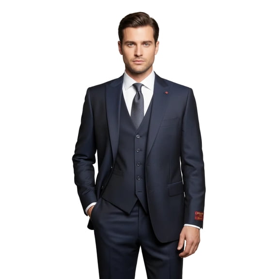 Men Suit BERLUSCONI Turkey 100% Italian Wool Super 180's 3pc Vested #Ber14 Navy