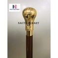 thumbnail image 2 of Vintage Antique Walking Cane Stick Gold Plated Knob Handle with Brown Wooden Stick, 2 of 2