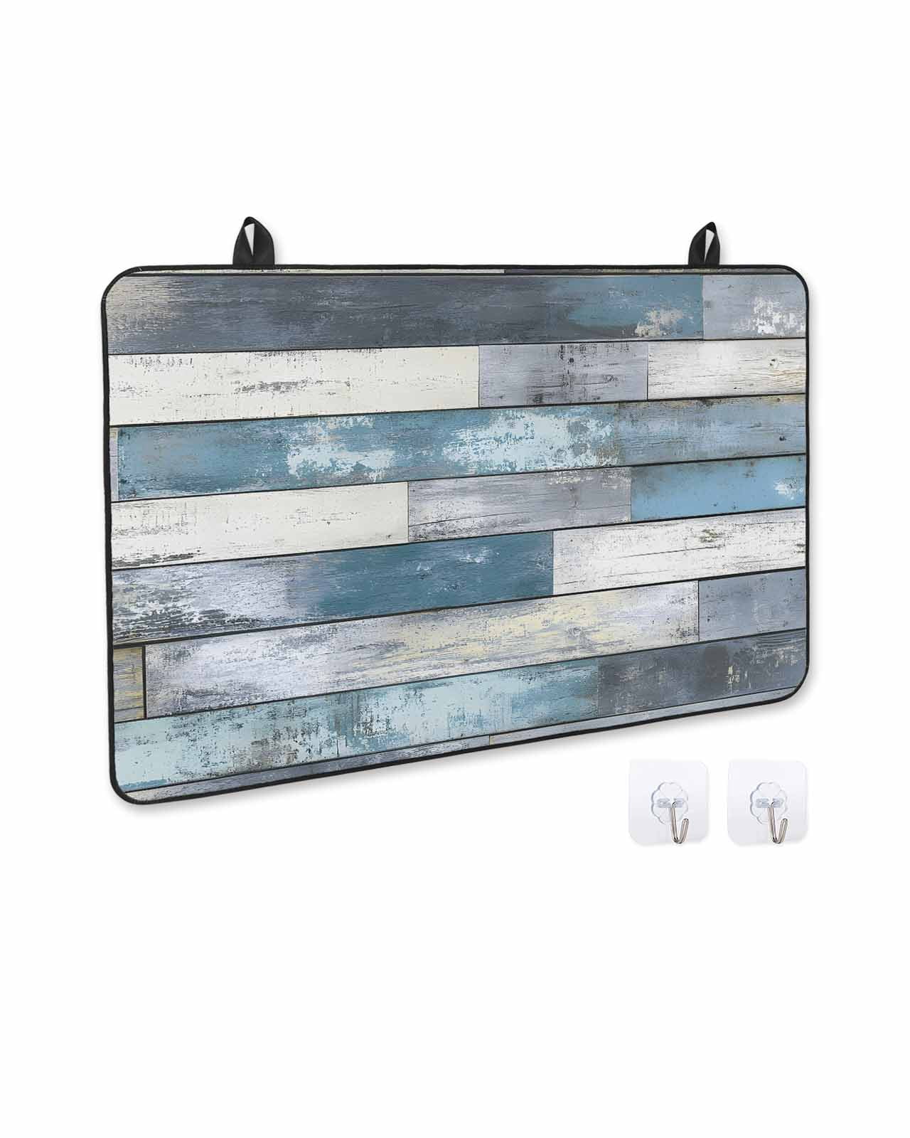 nqOlkjepod Large Induction Cooktop Protector Mat 24"x21", Blue Grey Wooden Stove Top Covers for Electric Stove, Farmhouse Vintage Cabin Stripes Stove Burner Cover Mats, Glass Top Stove Cover