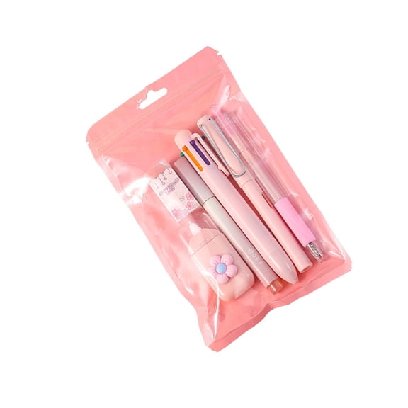 6Pcs Student Stationeries Set with Retractable Gel Pen Multicolored Pen Eraser Pencil Marker White out Correction Tape