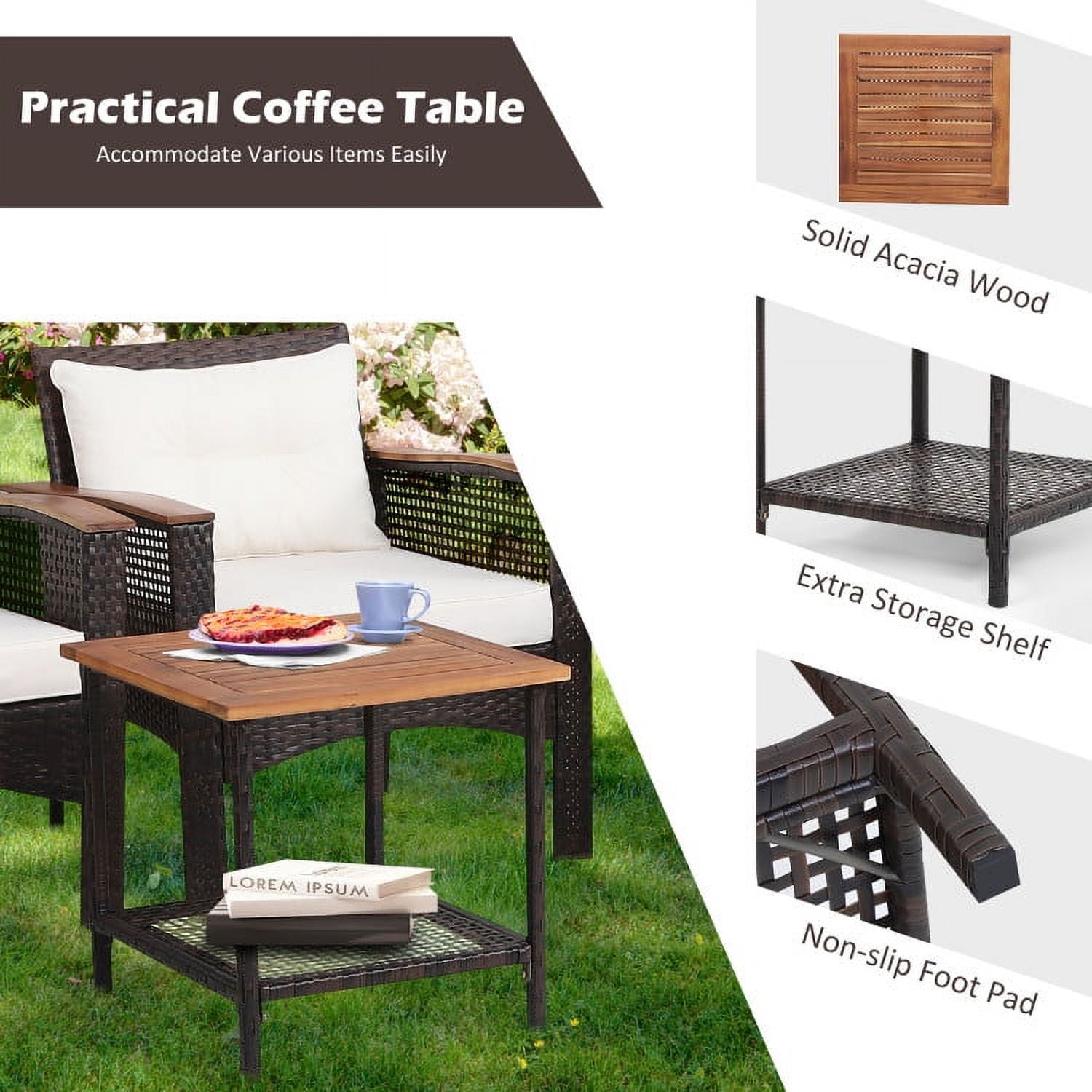 Aimee Lii 5 Pieces Patio Rattan Furniture Set with Acacia Wood Tabletop, Outdoor Patio Furniture Aimee Lii 5 Pieces Patio Rattan Furniture Set with Acacia Wood Tabletop, Outdoor Patio Furniture