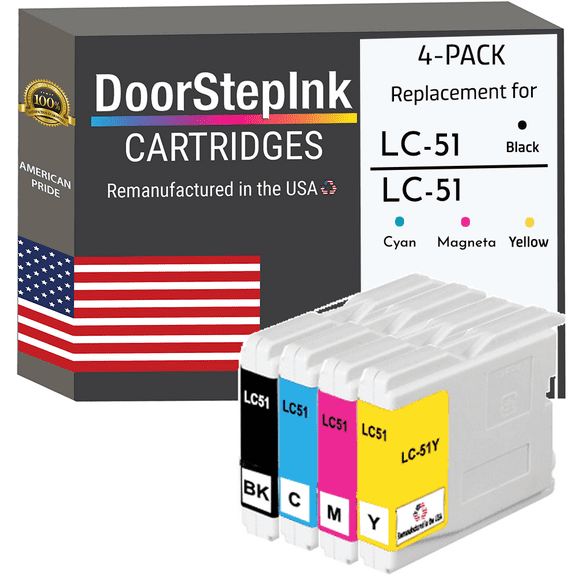 Remanufactured DoorStepInk Ink Cartridges for Brother LC51 Black, Cyan, Magenta and Yellow (4Pack)