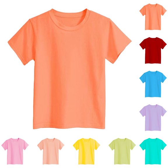 T Shirt for Girls Crew Neck Short Sleeve Orange Tshirt for Girls Casual Base Tops for Kids Girls 5-6 Years