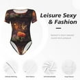 thumbnail image 4 of KLL Women 's Crew Neck Bodysuit Jumpsuits Butterfly Sitting on a Flower Print Short onesies Stretch T Shirts, 4 of 7