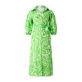 thumbnail image 5 of hirigin Women?s Sexy V Neck Long Shirt Dress Printed Long Sleeve High Split Pleated Maxi Dress with Belt Streetwear (White Green, Medium), 5 of 9