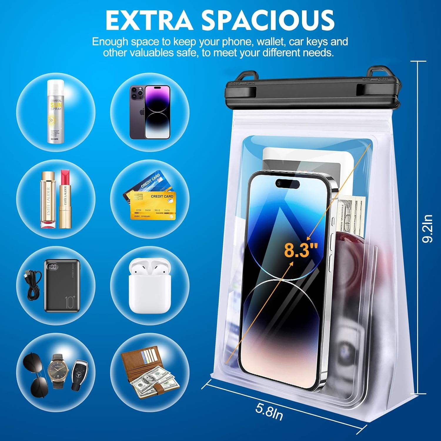PEDVSTY Large Waterproof Phone Pouch [with Sealing Strip], Floating for Kayak Beach Cruise Essentials, IPX8 Dry Bag iPhone 17/16/15/14 Pro Max Galaxy S26/S25 All Phones White