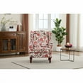 thumbnail image 2 of Modern Accent Chair with Wood Legs Retro Floral Design, Upholstered Armchair Single Sofa for Living Room Bedroom Office, Bean Paste Red, 2 of 7