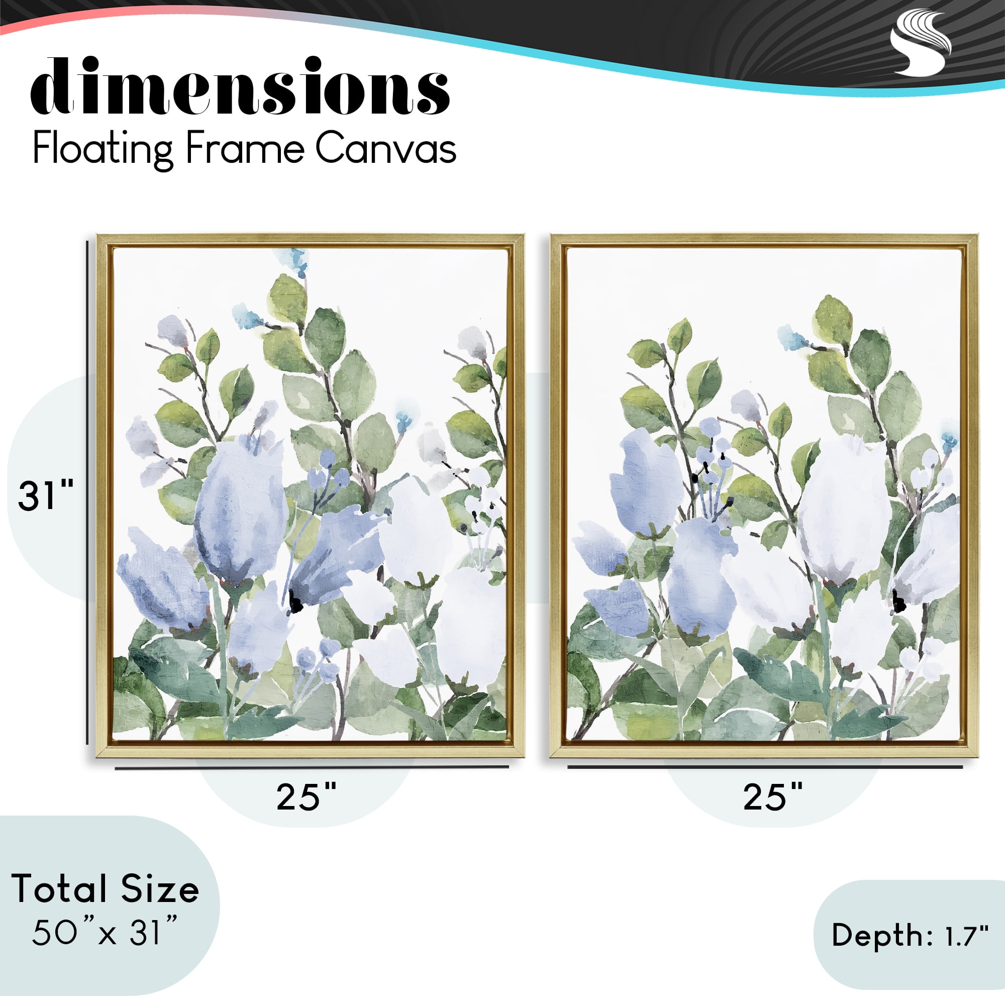Stupell Industries Blue Spring Watercolors 2 Piece Gold Framed Floater Canvas Set, design by Kim Allen