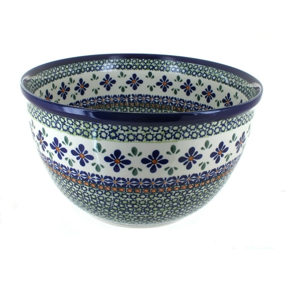 Blue Rose Polish Pottery Mosaic Flower Large Mixing Bowl
