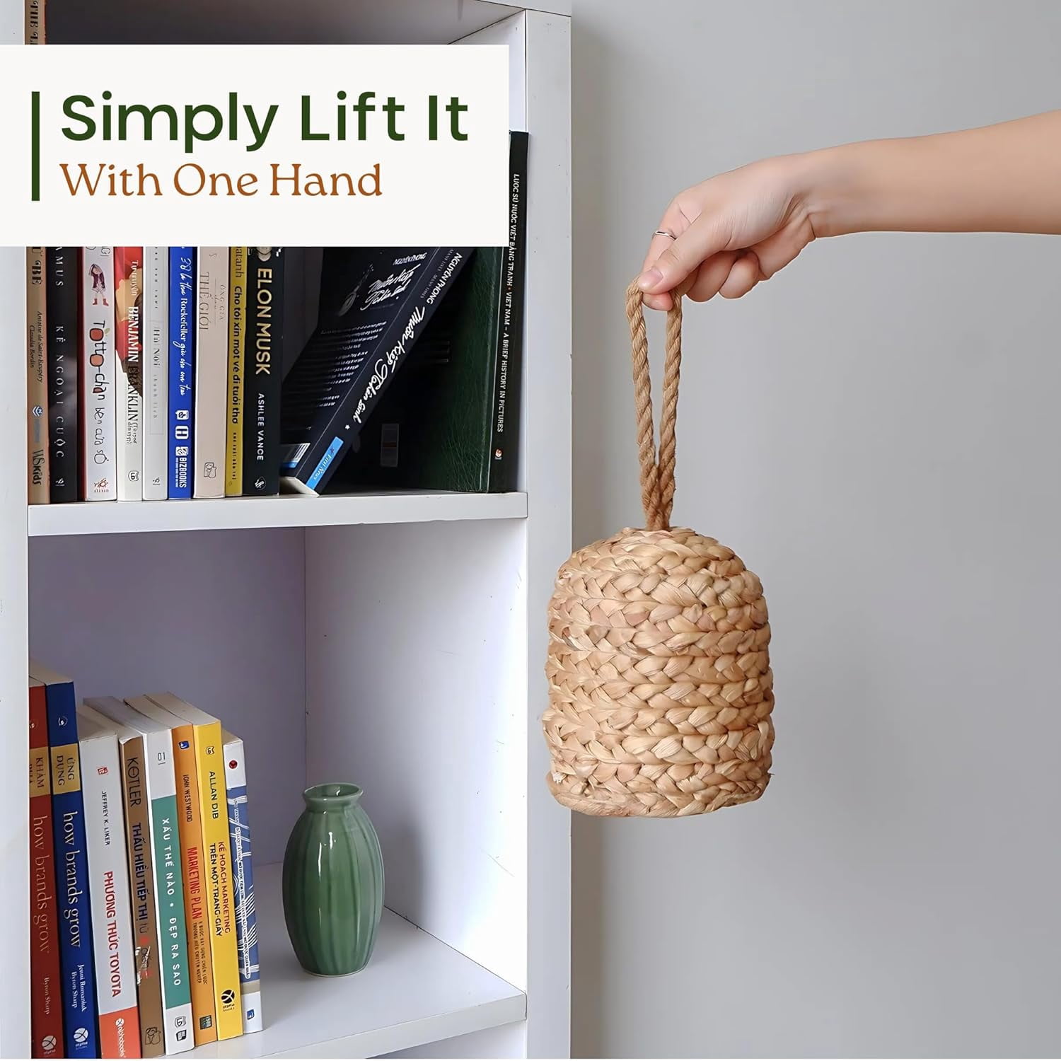 4.4lbs Natural Door Stopper for Bottom of Door Decorative Heavy Duty Door Stop with Handle Wicker Cute Door Stopper for Modern Farmhouse Water Hyacinth Home Decor 4.7"D x 6.3"H (Cylinder)