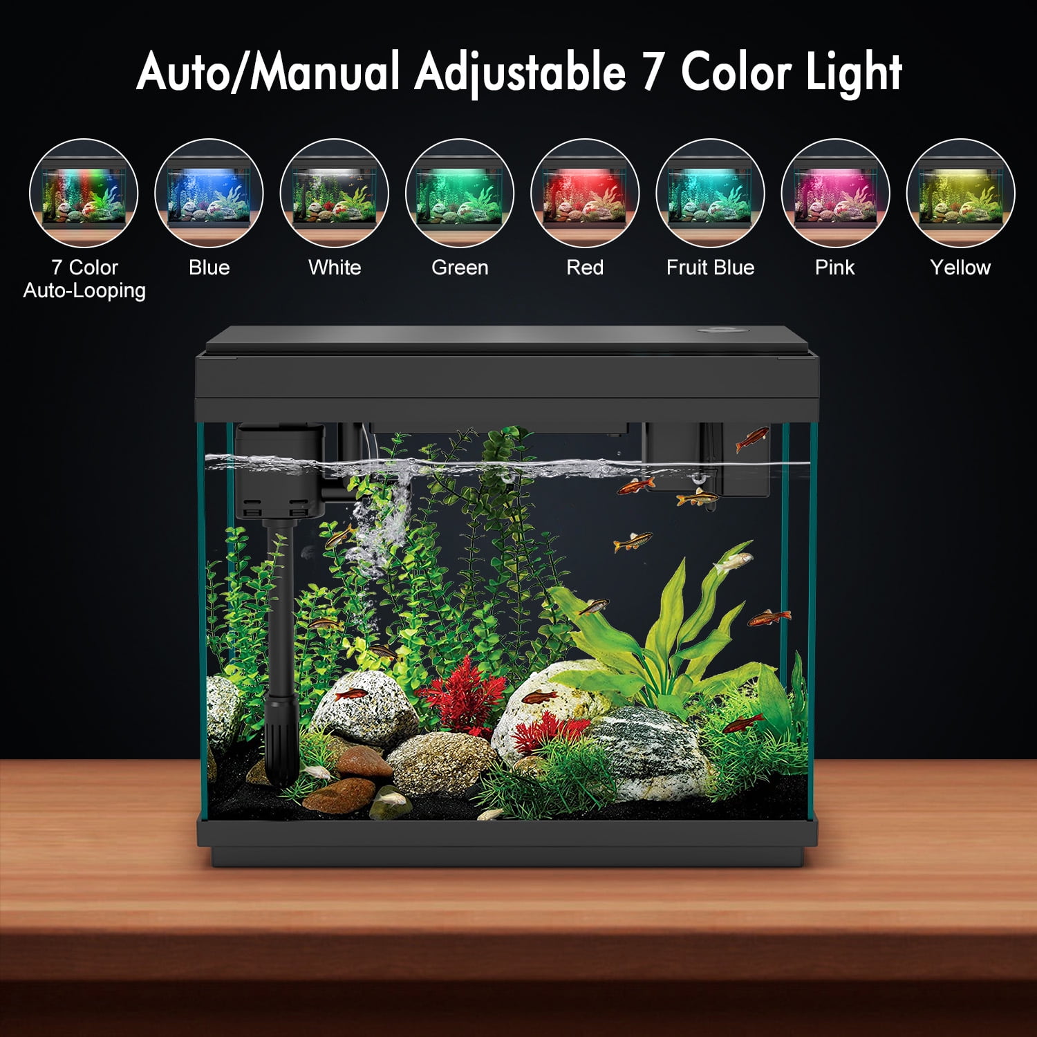 Rechale Smart Fish Tank, 2.4 gal UHD Clear Glass Aquarium with Smart Touch Control, 3-in-1 Silent Pump,7 Color Gradation RGB Lights, Multi-Layer Filtration System,Perfect for Home, Office, and Decor