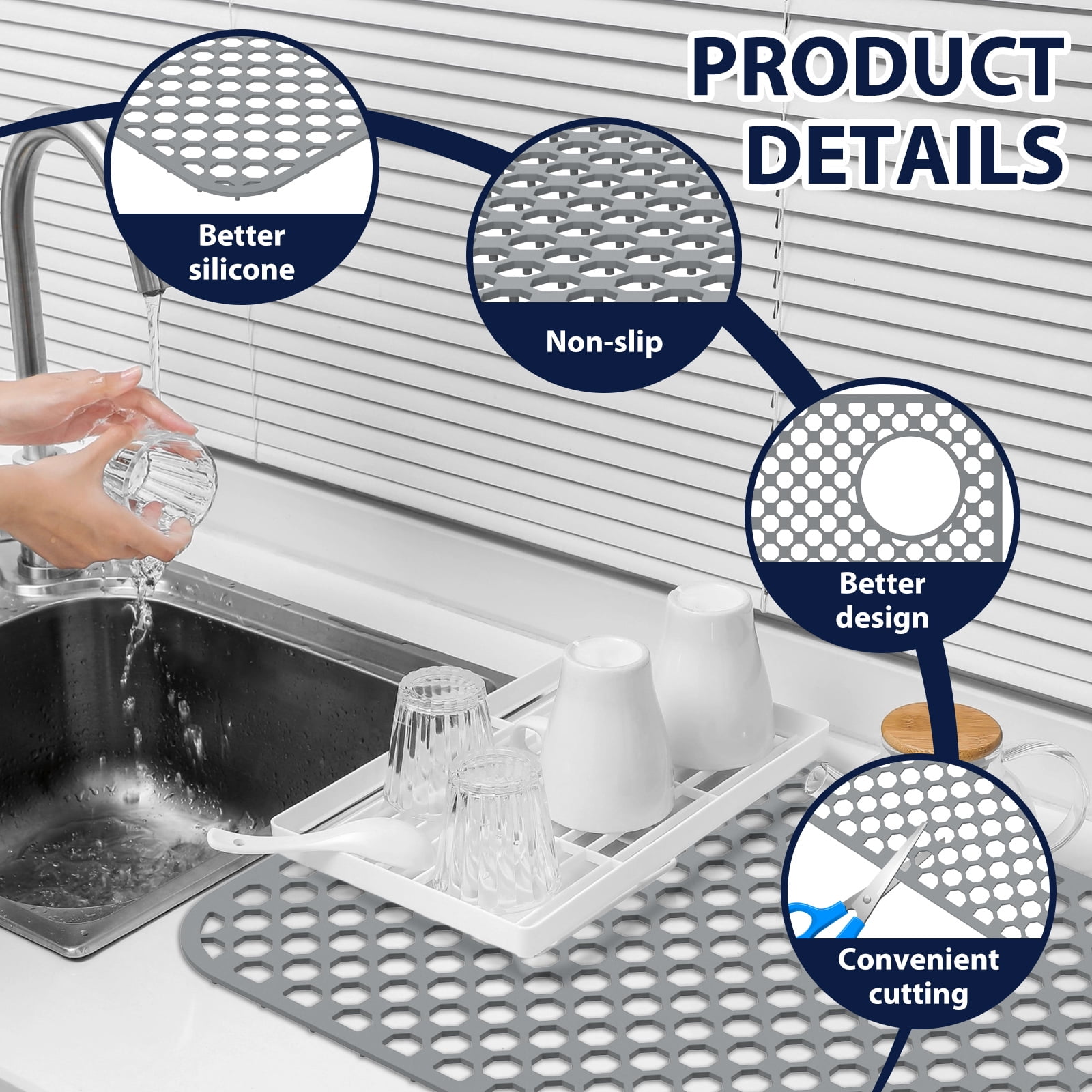 Hollow out Silicone Sink Protector Mat Cuttable Versatile Kitchen Sink Mat With Anti Slip Particle for Stainless Steel Basin Countertop