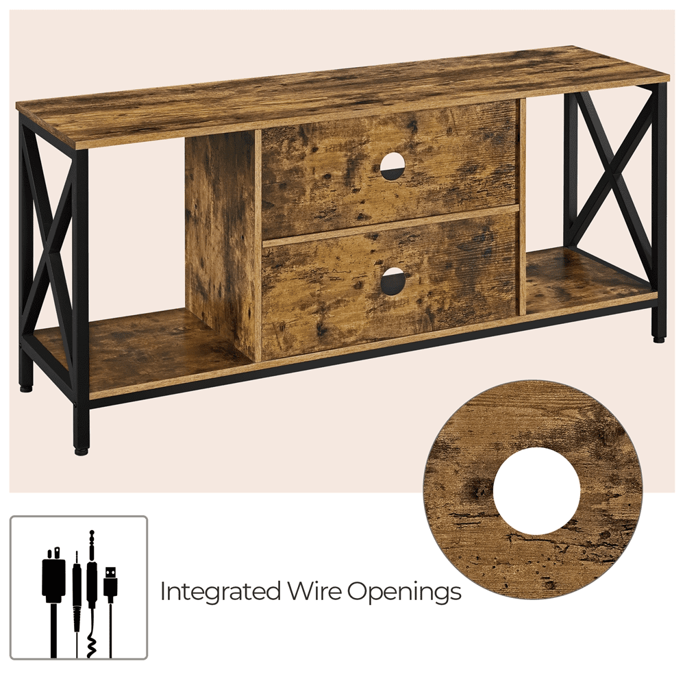 Alden Design TV Stand with Storage for TVs up to 65'', Rustic Brown