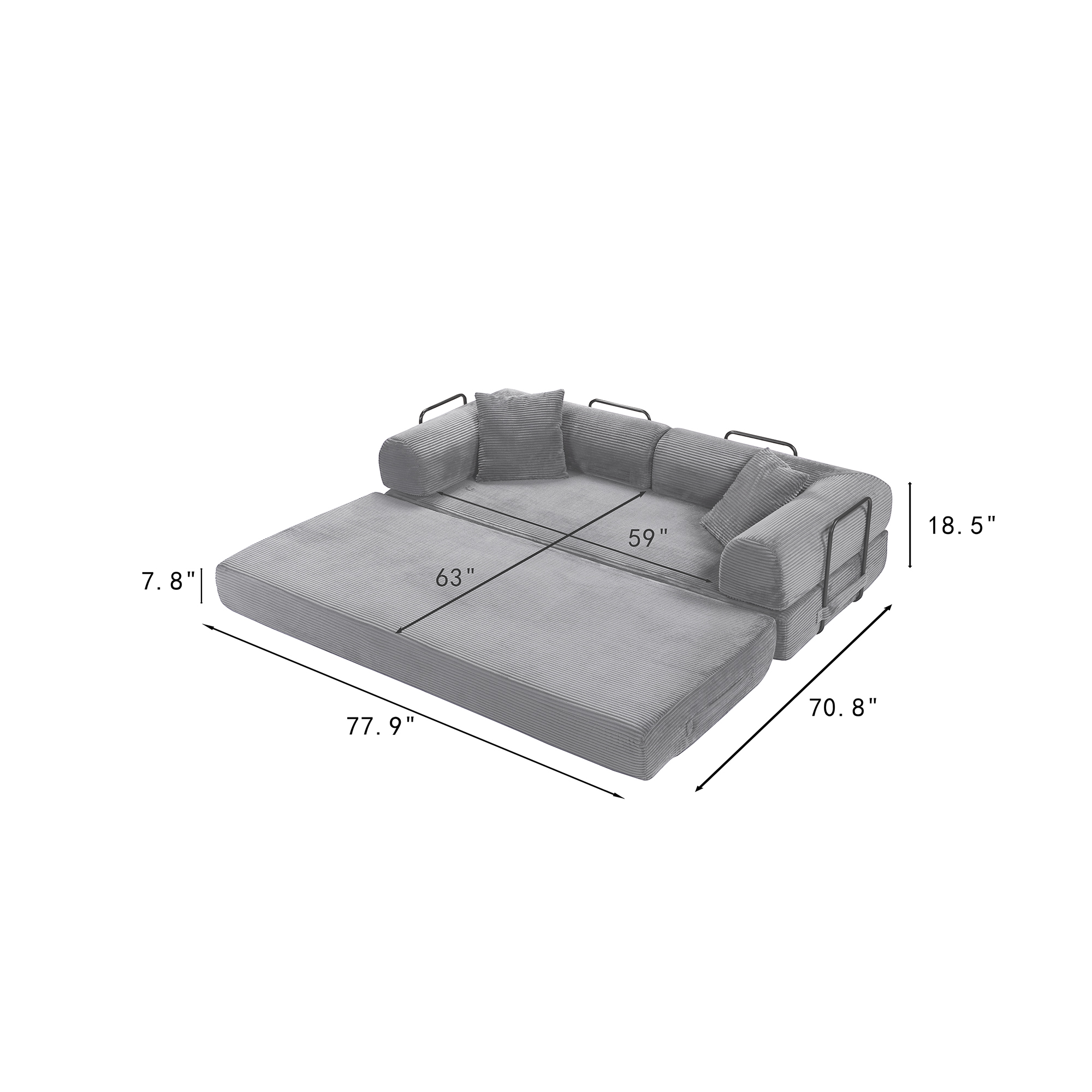 Miniyam Convertible Sleeper Sofa Bed, Compression Folding Sofa with Pillows, No Assembly Required, for Living Room, Bedroom - Light Gray
