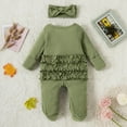 thumbnail image 4 of URMAGIC Newborn Baby Girls Waffle Long Sleeve Zip Jumpsuit Romper Match Headband, 4 of 7