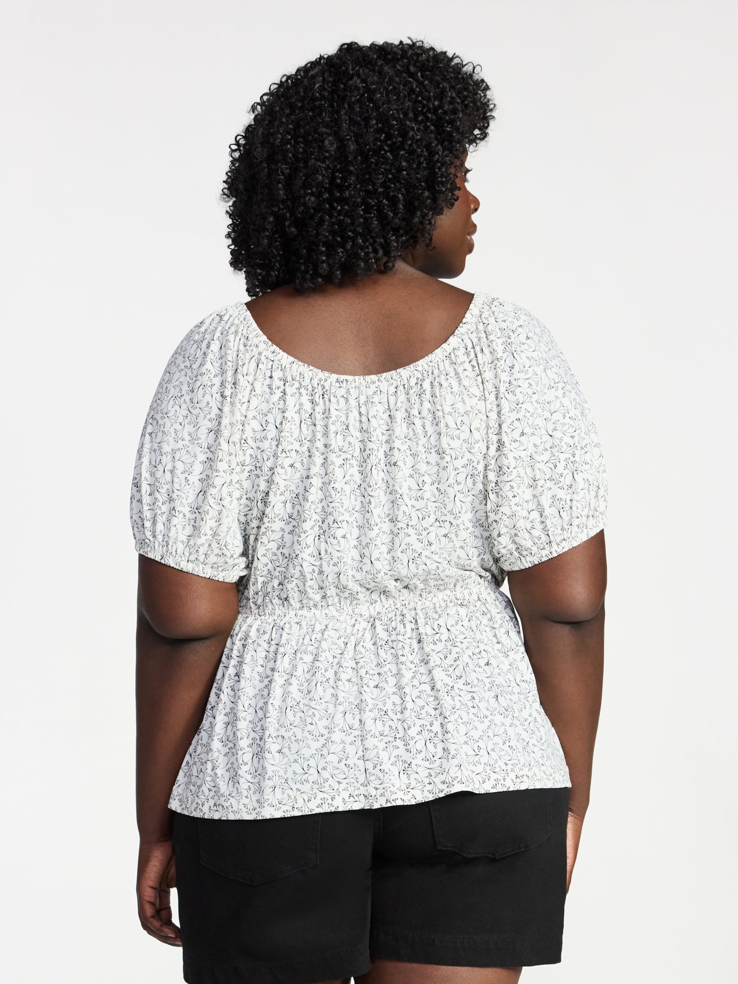 Terra & Sky Women's Peplum Top with Short Puff Sleeves, Sizes 0X-5X