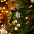 thumbnail image 2 of MTBLYS Adorno colgante navideño con lazo y campanas - Lazo de terciopelo con cascabeles, piña y diseño de hoja para árbol de Navidad, pared, puerta, hogar, sala de estar, comedor, dormitorio., 2 of 8