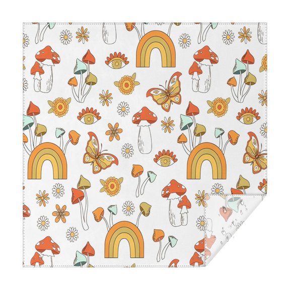 Red Mushroom Rainbow White Pattern Square Tablecloth,Waterproof Square Table Cover,Wipeable Spillproof Washable Table Cover for Home Kitchen Party Decor 42"X42"(107x107cm)