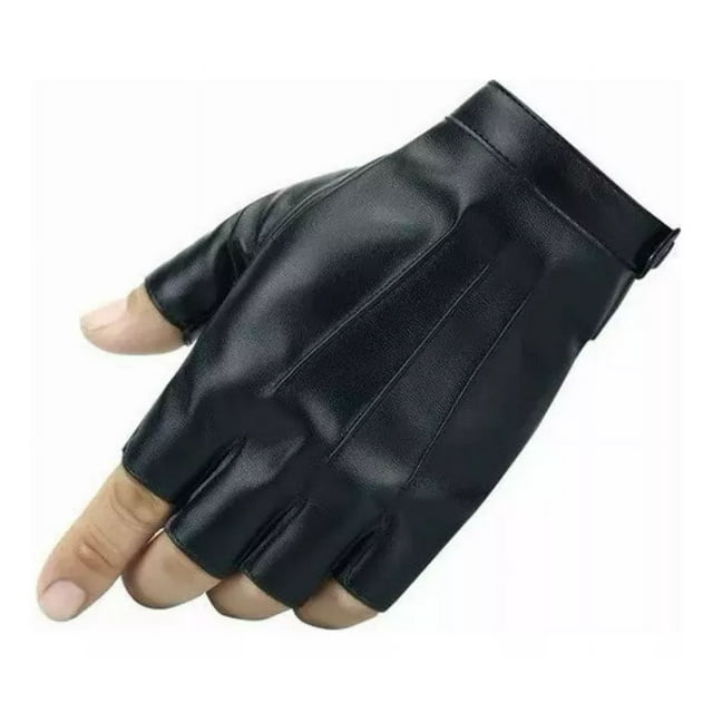 Guantes De Medio Dedo De Cuero Pu Para Hombre, 1 Par, Negro