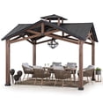 thumbnail image 6 of Sunjoy 12.5 x 12.5 ft. Hardtop Gazebo Outdoor Cedar Frame Wood Gazebo with Steel 2-Tier Hardtop Roof and Ceiling Hook, 6 of 9