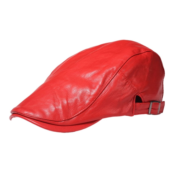 Qarigey Manténgase a la moda Boina de cuero de PU vintage disponible en Sombrero de boina de cuero de PU vintage Sombreros rojo