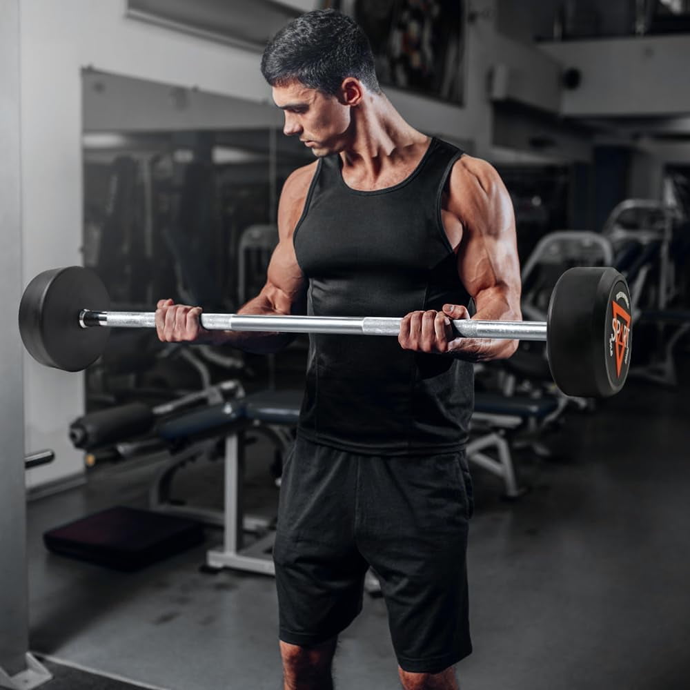 Rubber Coated Fixed Barbell 10LB, Solid Steel Weighted Bar for Strength Training, Bodybuilding & Home Gym