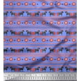 thumbnail image 1 of Soimoi Blue Cotton Poplin Fabric Stripe & Horse Folk Art Print Sewing Fabric Yard 56 Inch Wide, 1 of 3