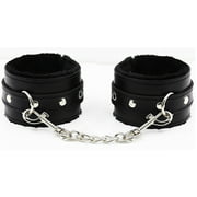LOVER PU Leather Soft Wrist Handcuffs for Women Men Play Sexual Cuffs- Black