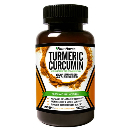 Turmeric Curcumin with BioPerine Black Pepper and 95% Curcuminoids - 1965mg Maximum Absorption for Joint Support & Anti-Inflammation, Organic Non-GMO Turmeric Capsules Made in USA - 90 Veg