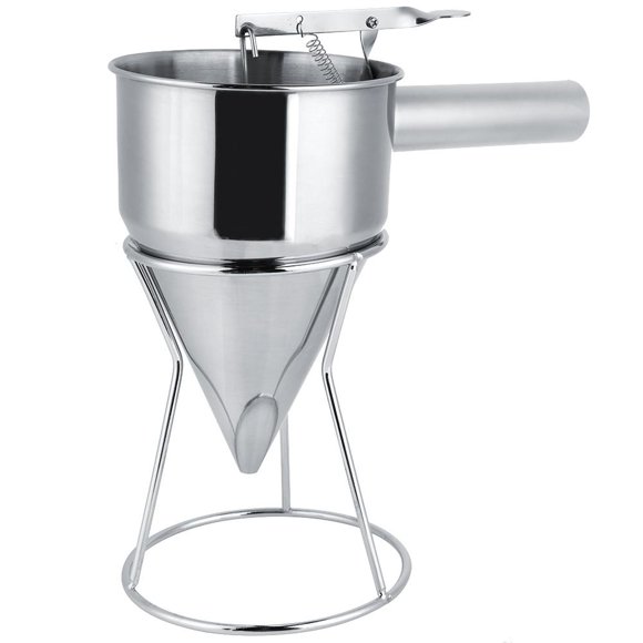Qiilu Kitchen Funnel,Stainless Steel Funnel Kitchen Cooking Octopus Ball Maiking Funnel with Bracket, Octopus Funnel