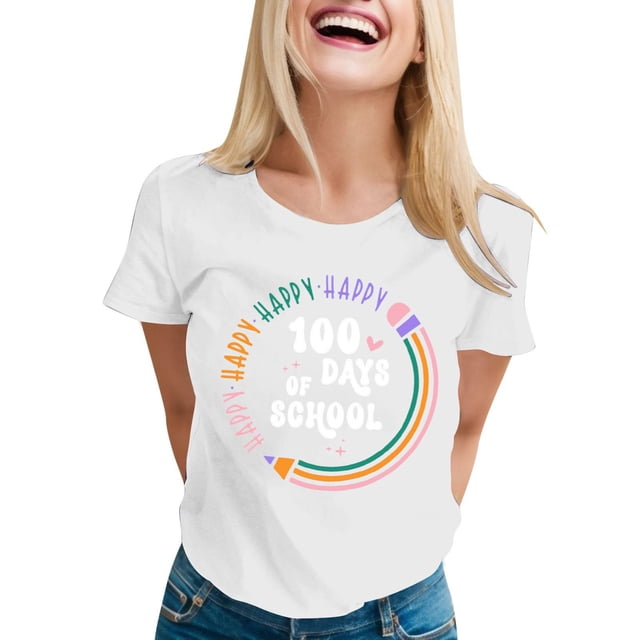 Liquidation! T-shirts Graphiques pour Femmes Uooqdmx, T-Shirt 100 Jours d'École, T-Shirts de Rentrée Scolaire, T-Shirt 100 Jours d'École T-Shirts d'Enseignant Joyeux 100e Jour, T-Shirts d'Enseignant, Blanc m