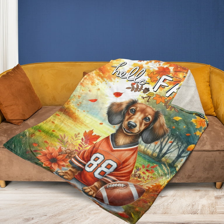 Hello Fall Dachshund Football Welcome Autumn with Leaves