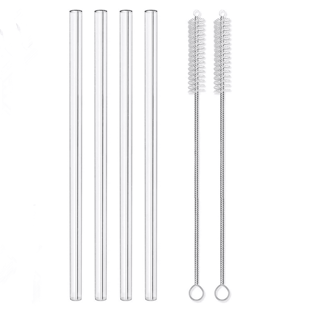 2pcs Glass Straws With 1pc Cleaning Brush, Reusable Straws Set For Smoothie,  Milkshake